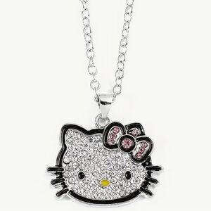 CUTE SANRIO Hello Kitty Rhinestone  Cat Necklace  Silver Plate Stainless NEW NWT